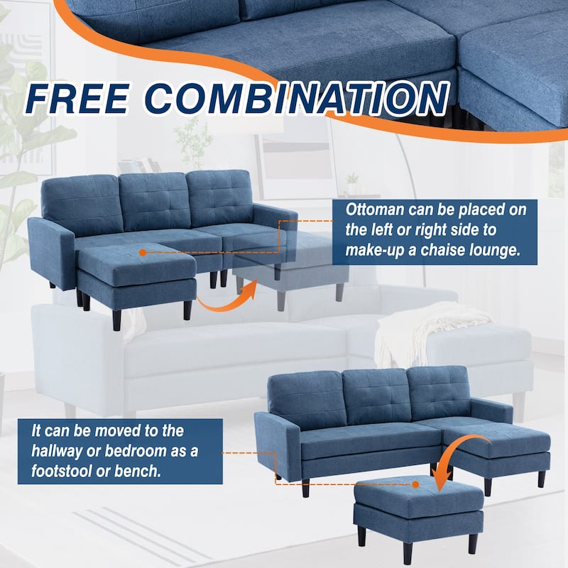 Javlergo Convertible Sectional Sofa, L Shaped Couch with Linen Fabric, Reversible 3-Seater Lounge Couch for Living Room