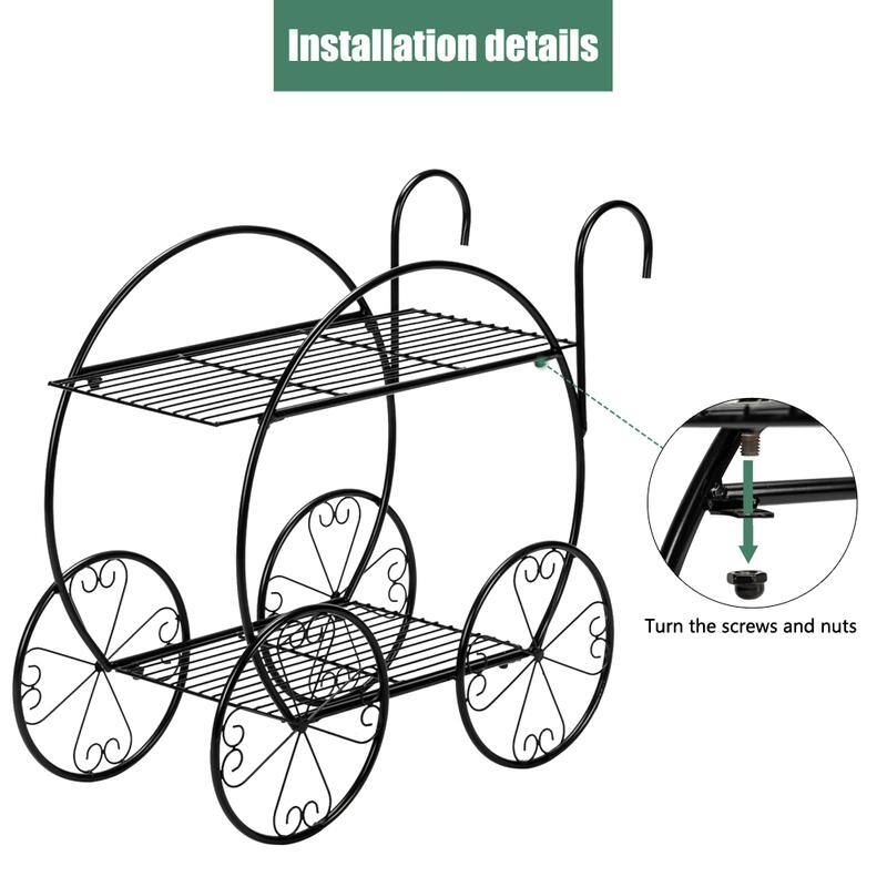 Modan 2-tier Handle Cart Shape Black Iron Plant Stand by Havenside Home