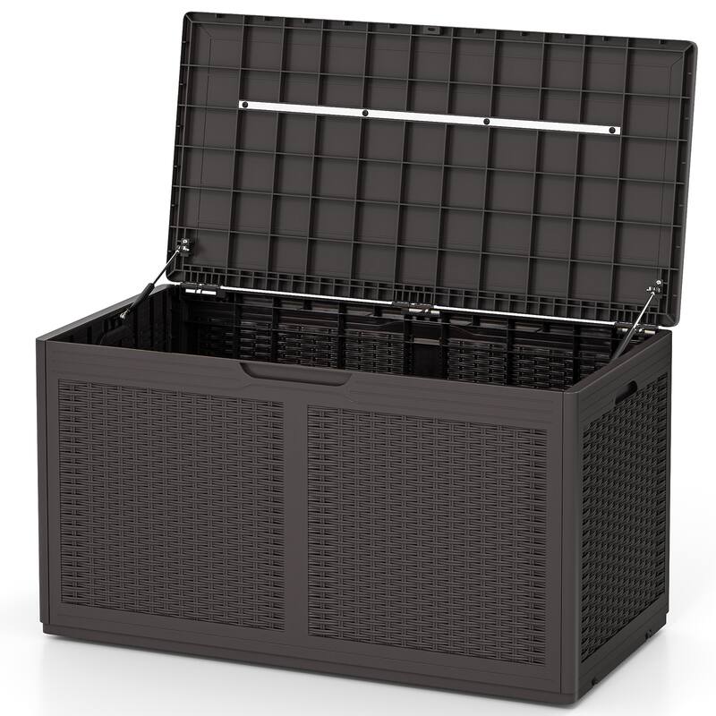 Gymax 100 Gallon Resin Deck Box w/ Lockable Lid Wheels for Pool