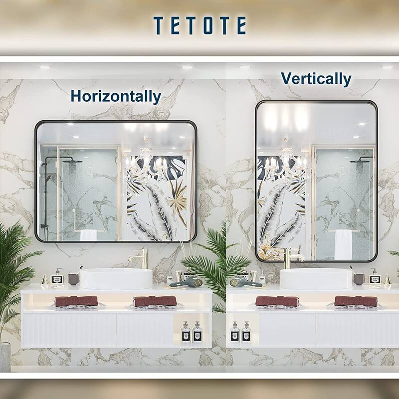 TETOTE Modern Metal Frame Wall Mounted Hanging Bathroom Vanity Mirror