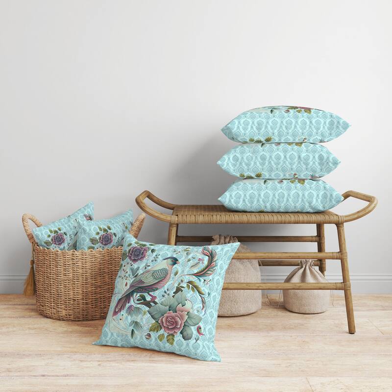 Songbird Rose Radiance Faux Suede Reversible Throw Pillow Blue