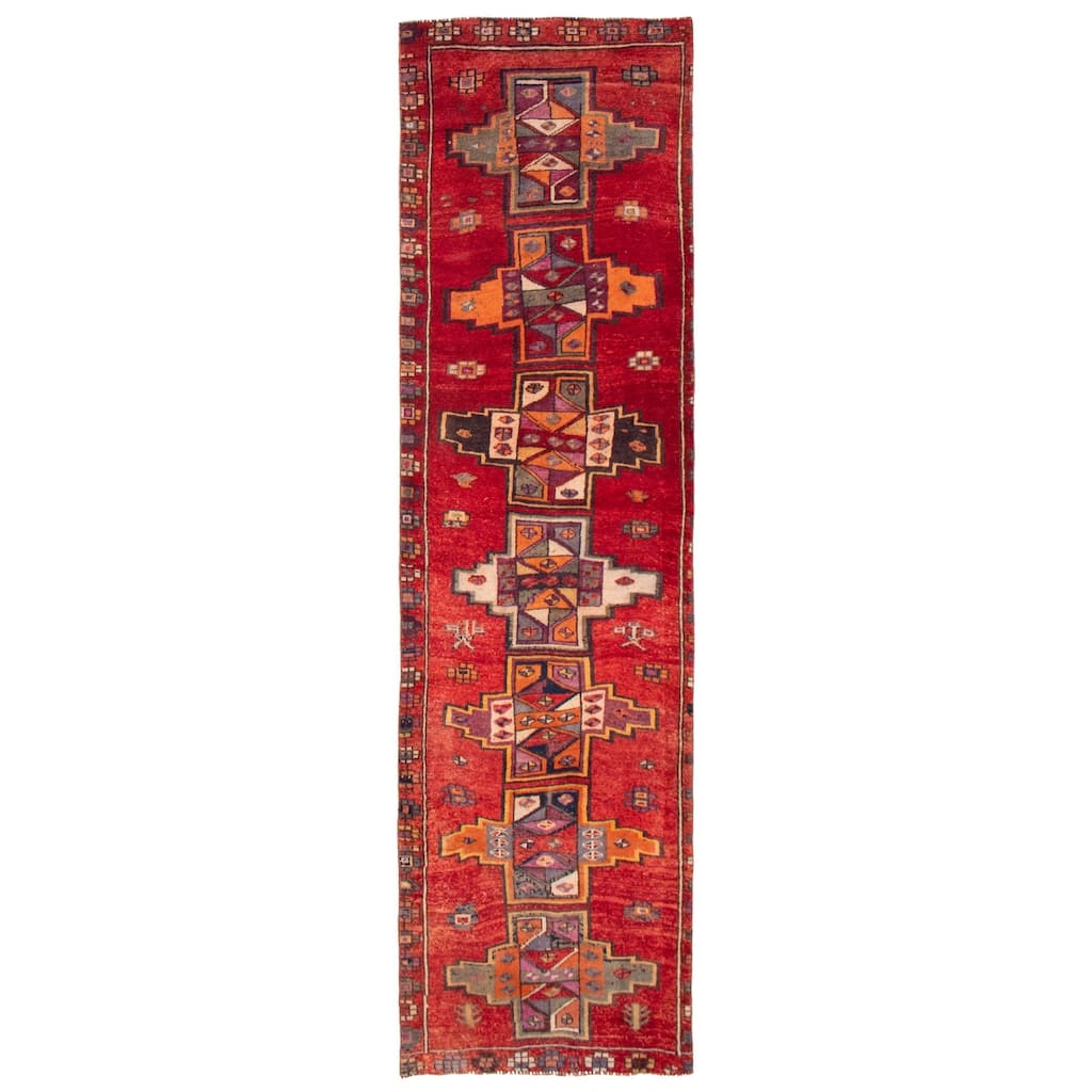 ECARPETGALLERY Hand-knotted Melis Vintage Red Wool Rug - 3'4 x 11'11