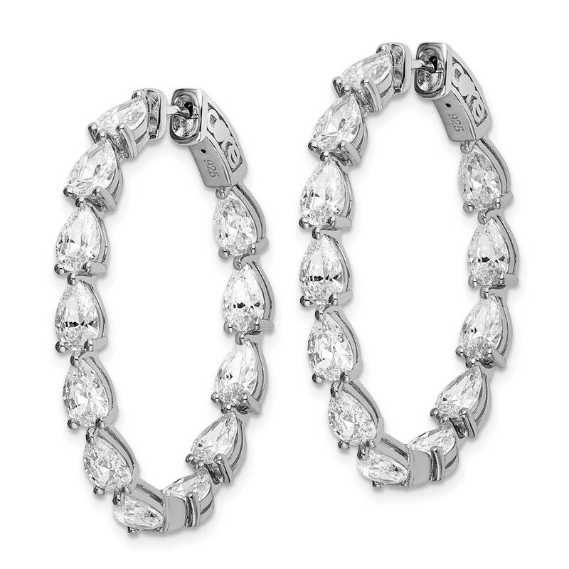 Curata 925 Sterling Silver CZ Cubic Zirconia In Out Teardrop Hoop Earrings - 39x32mm Wide 4mm Thick