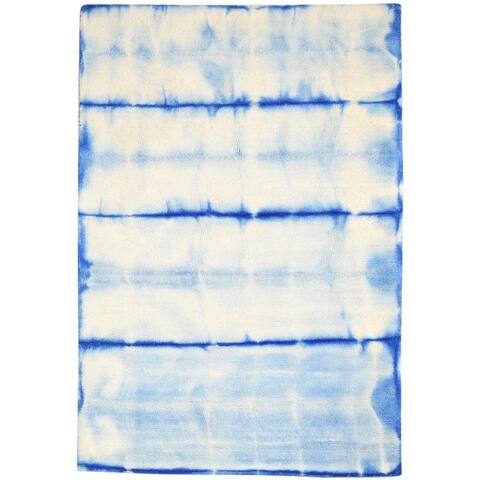 One of a Kind Hand-Tufted Modern 4' x 6' Abstract Wool Blue Rug - 4' x 6'
