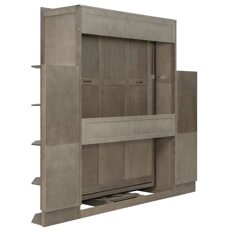 Rotating Murphy Bed Wall Bed Queen Size with Convertible Desk Side Shelves