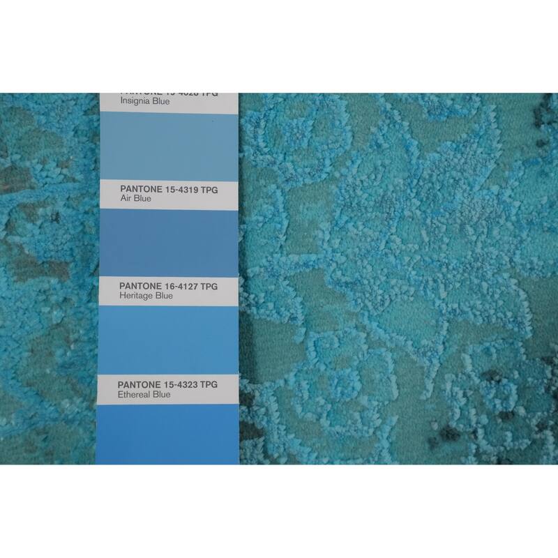 Machine Made Oriental Polyester Carpet Geometric Navy Blue & Blues Distressed Area Rug - 7' 5'' X 5' 2''