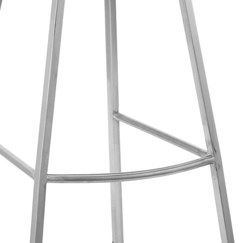 Contemporary Bar Stool in White Faux Leather with Full Back and Brushed Iron Frame for Kitchen