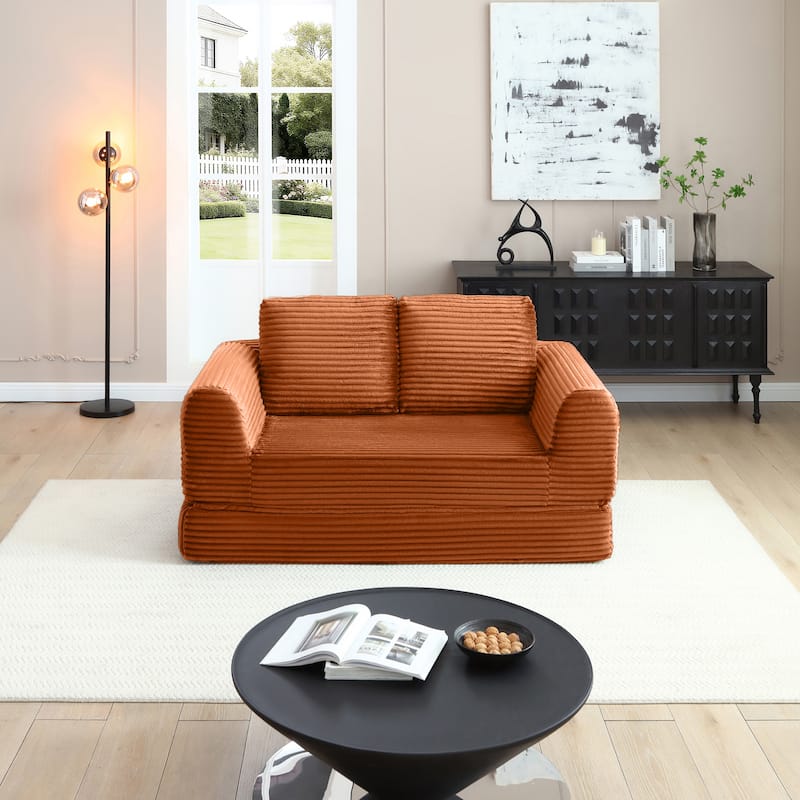Sofa Bed Sleeper Sofa with 2 Pillows, Upholstered Sofa Couch Loveseat Orange 2-Seater Sofa Couch with Armrests