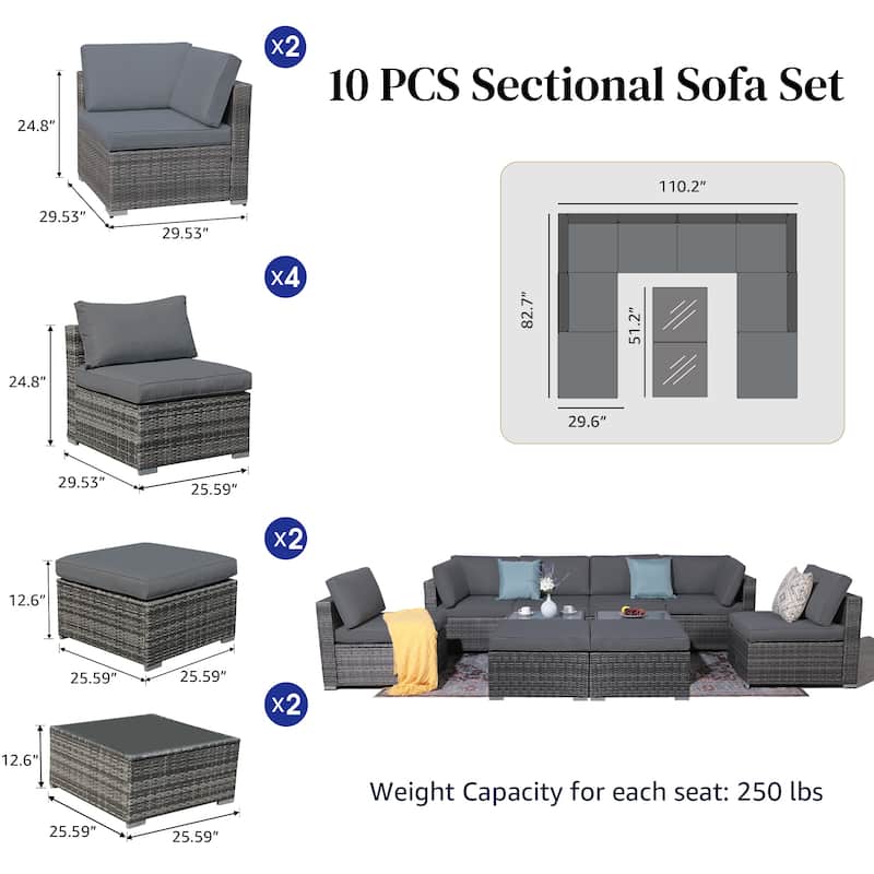 10-piece Wicker Sectional Sofa Set