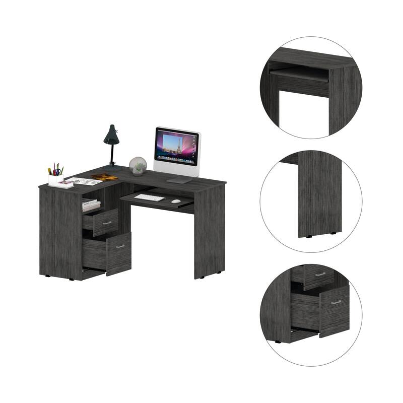 FM Furniture Raleigh L-Shaped Desk with Two Drawers, One Shelf and CPU Storage