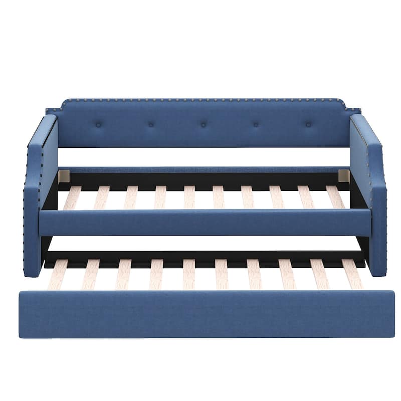 Upholstered Daybed with Trundle, Wood Slat Support