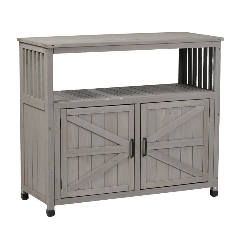 Wooden Patio Bar Table Set with Storage, Buffet Cabinet Sideboard for Outdoor and Indoor - Grey