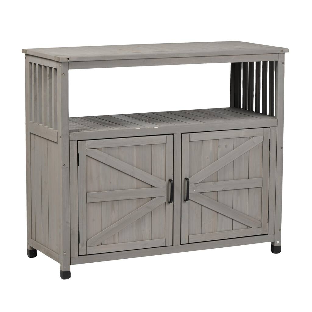 Wooden Patio Bar Table Set with Storage, Buffet Cabinet Sideboard for Outdoor and Indoor