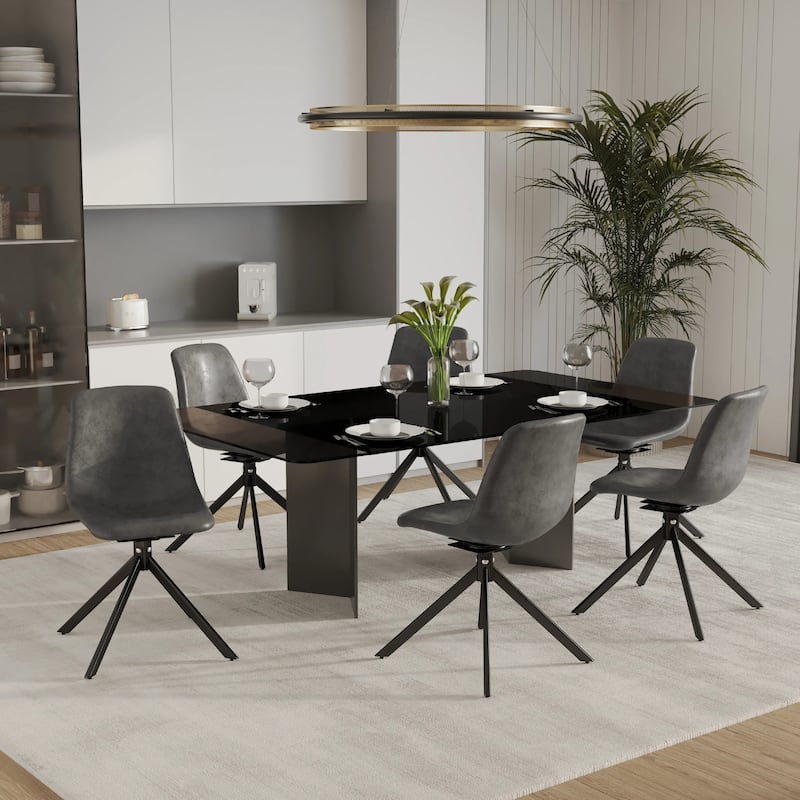 Markley Leather Dining Chair 360 Degree Swivel with Iron legs Modern Accent Side Chair Set of 4