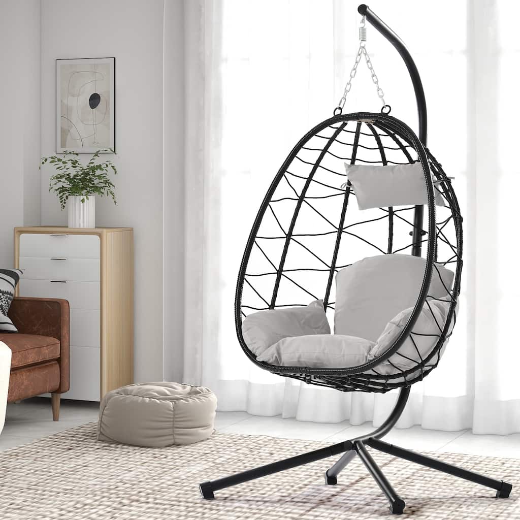 Egg Chair with Stand Indoor Outdoor Swing Chair Patio Wicker Hanging Egg Chair