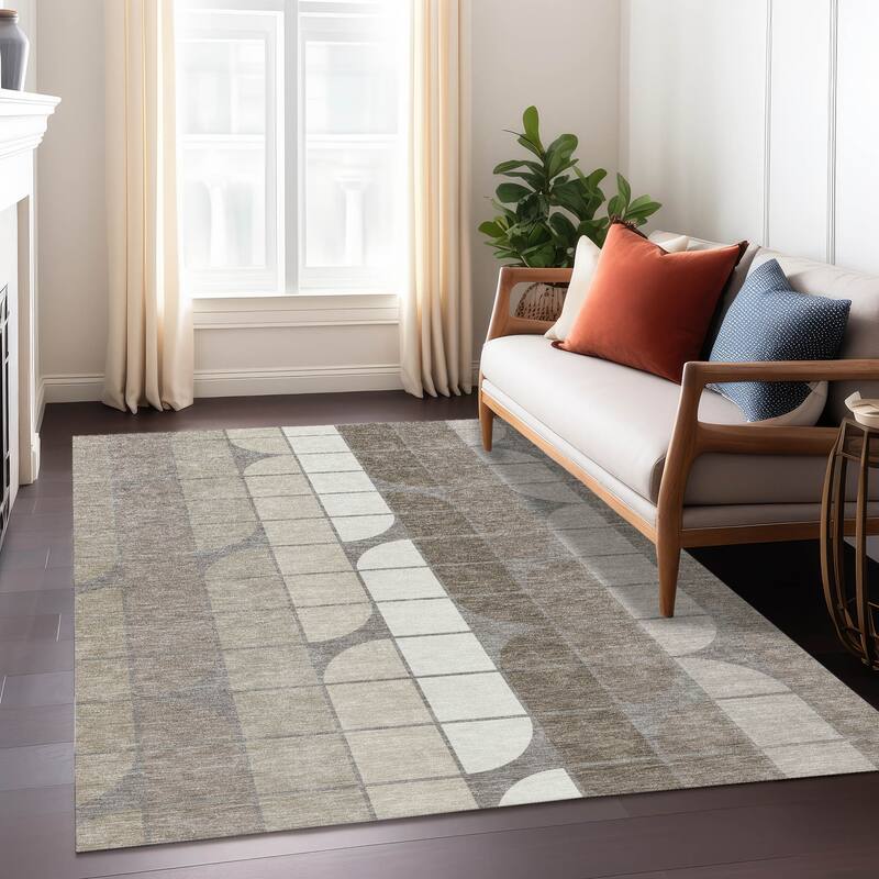 Machine Washable Indoor/ Outdoor Modern Finch Chantille Rug