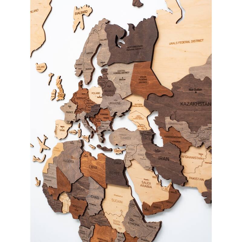 HomeRoots 47" X 79" Brown and Beige Wood World Map Hanging Dimensional Sculpture