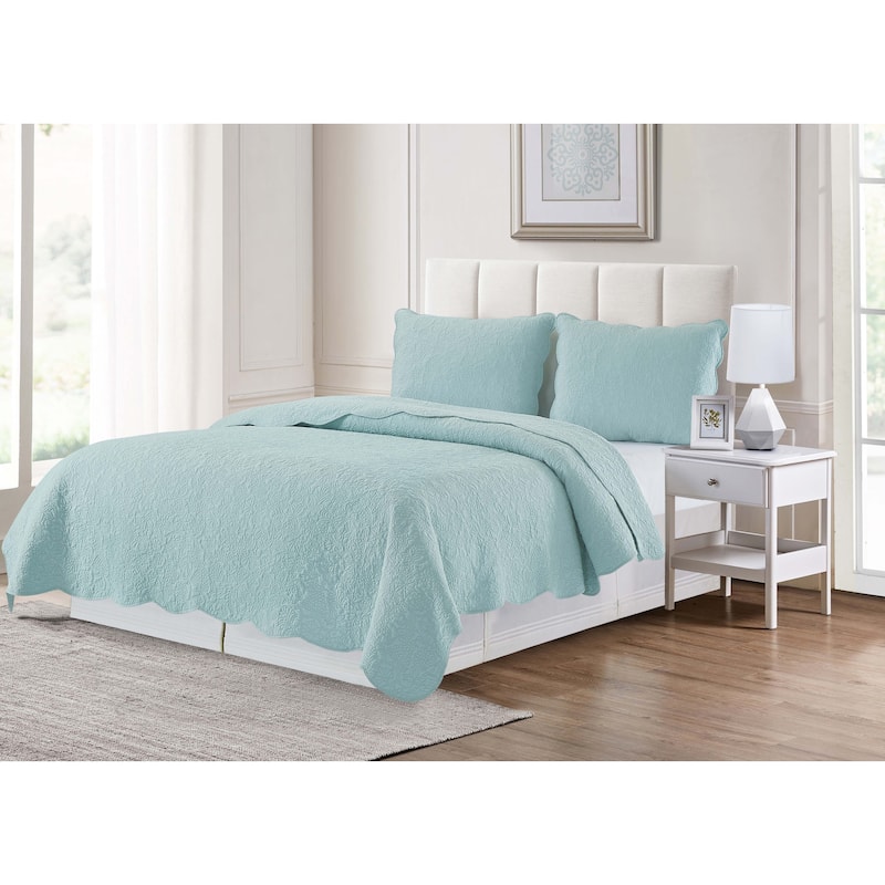Christiana Cotton Reversible Machine Washable Quilt Set - Full - Queen - Blue