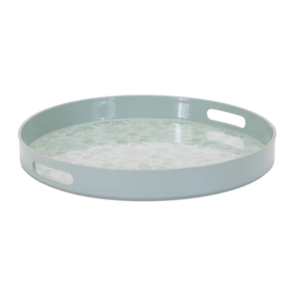 Round Mushroom and Floral Print Tray 13.5"D