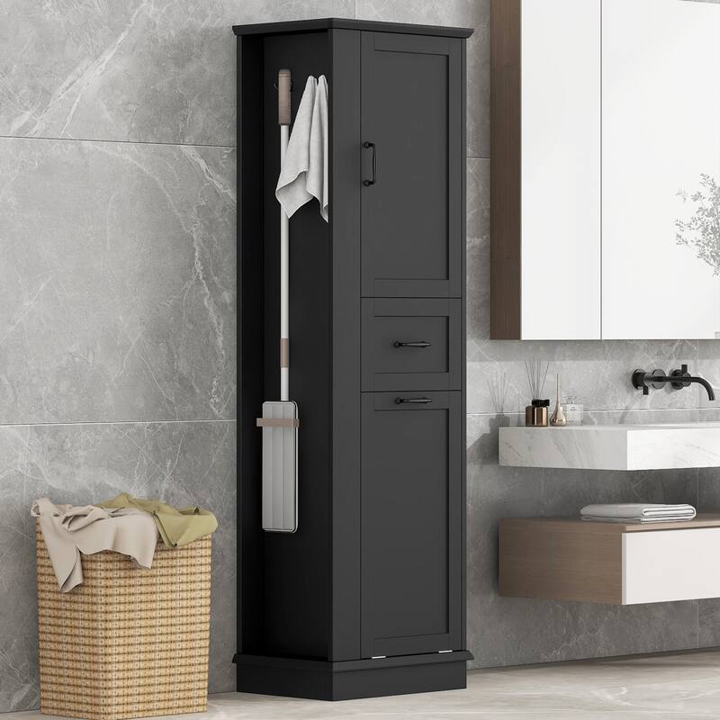 Roomfitters 67" Tall Modern Storage Cabinet with Tilt-Out Compartment and Side Hooks - Black