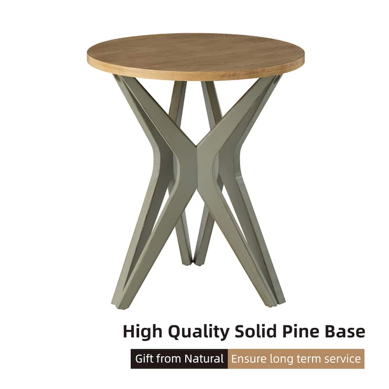 COZAYH Pedestal Farmhouse End Table, Distressed Top with Base for Modern Farmhouse, Boho Decor, Round