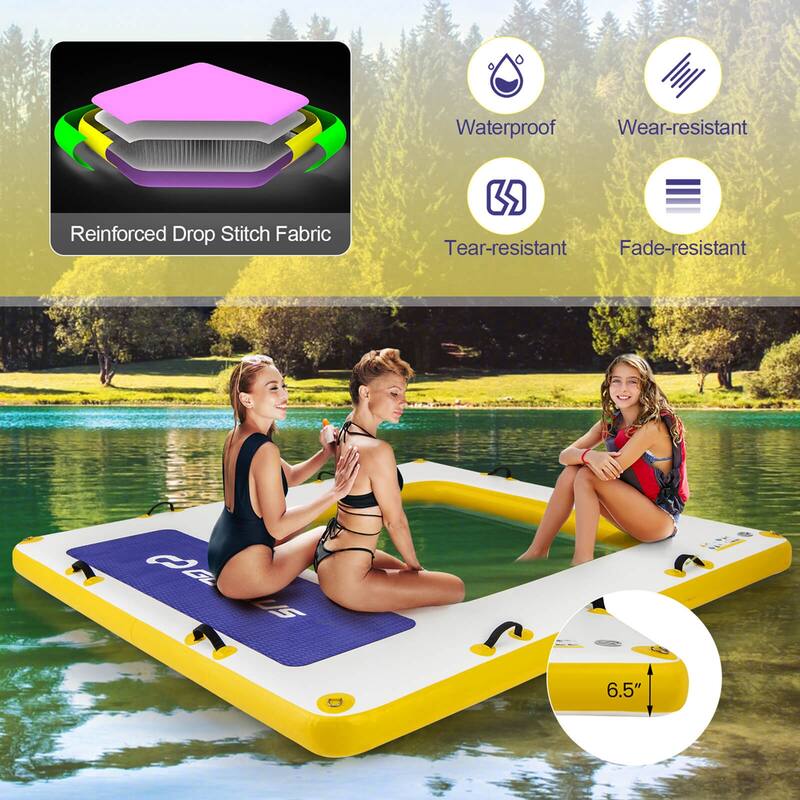 Costway 8 ft x 8 ft Inflatable Floating Dock with Mesh Swim Lounge - See Details