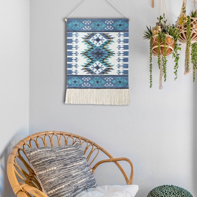 Sevita Bordered Boho Wall Hanging with Macrame Fringe