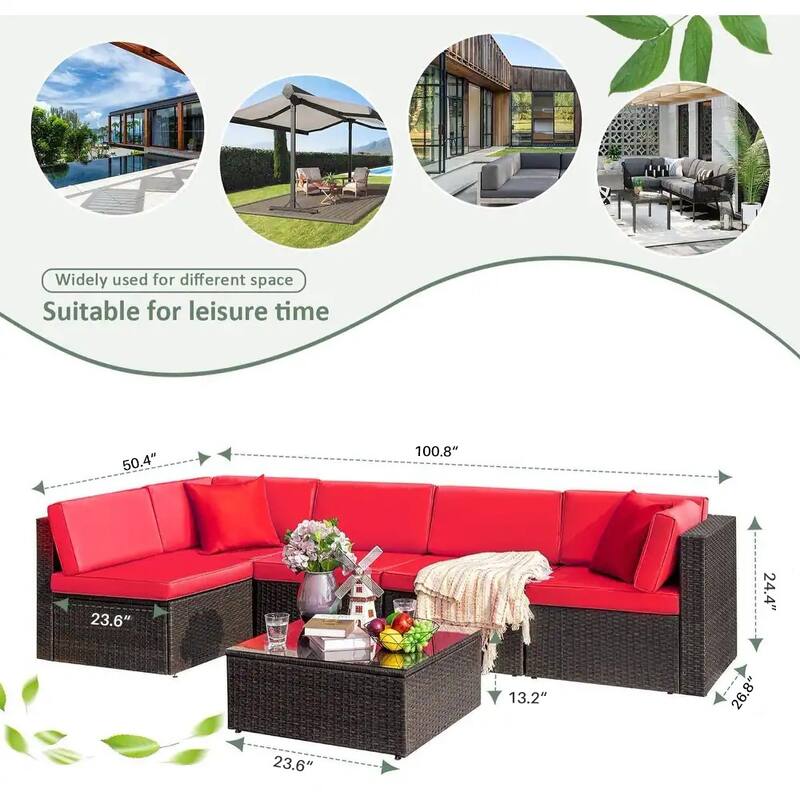 Homall 6 Pieces Patio Furniture Sets Outdoor Sectional Rattan Sofa Manual Weaving Wicker Patio Conversation Set