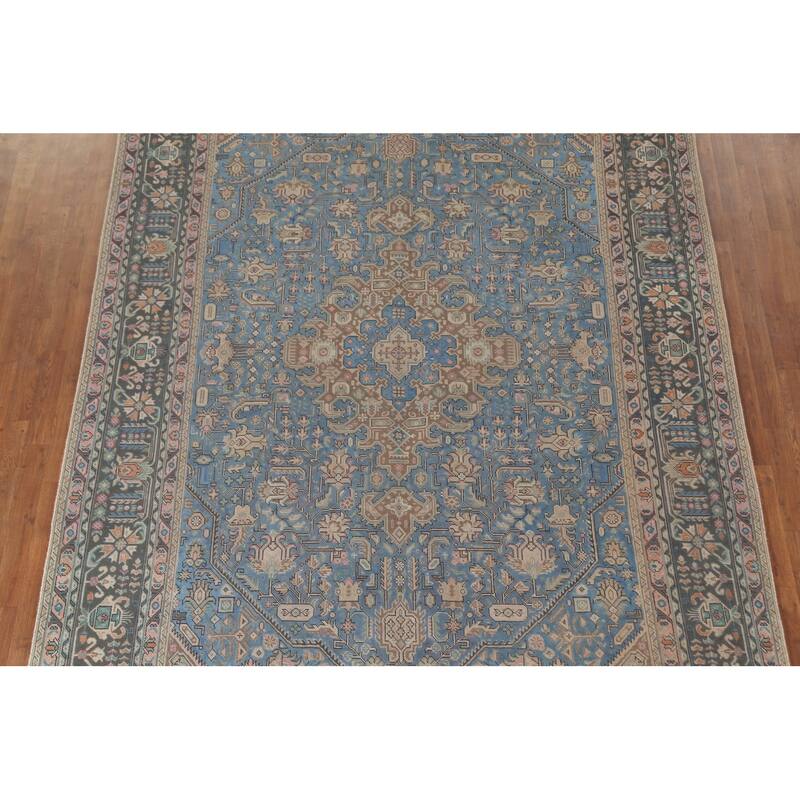 Over Dyed Blue Tabriz Persian Vintage Rug Hand-Knotted Wool Carpet - 8'0"x 10'11"