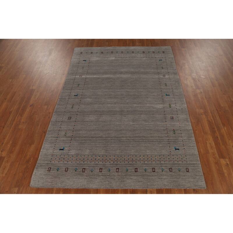 Tribal Gray Gabbeh Oriental Area Rug Handmade Wool Carpet - 5'3"x 7'7"