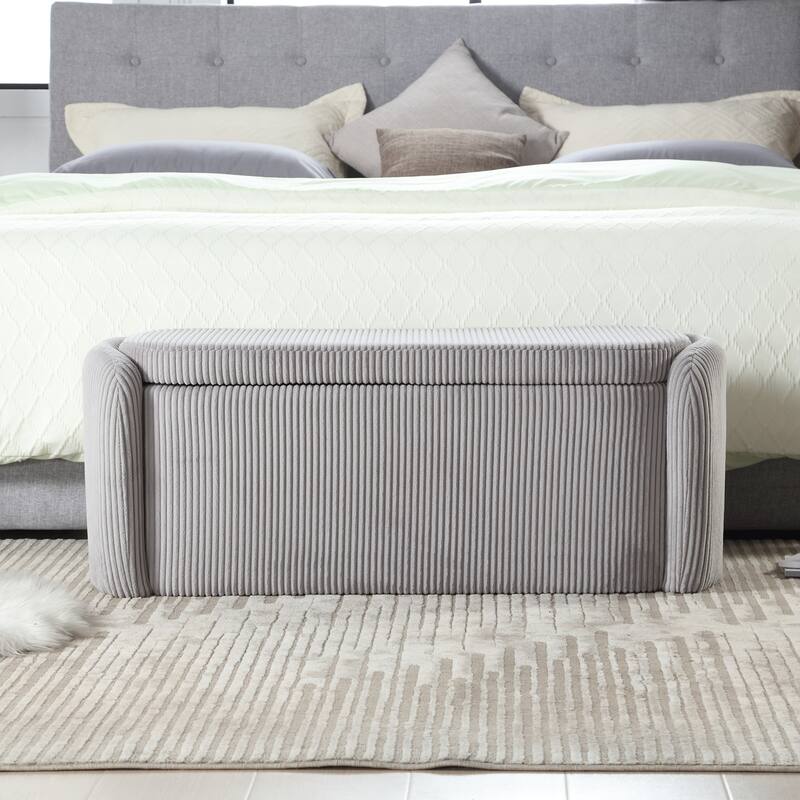 House Hold Storage Ottoman,Bedroom End Bench,Upholstered Fabric Storage Ottoman with Safety Hinge