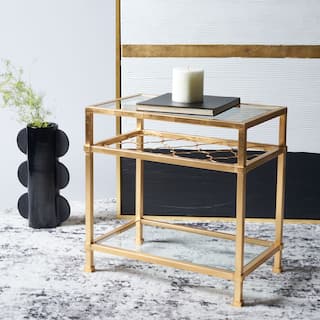 SAFAVIEH Couture High Line Collection Hanzel Gold Leaf Side Table - 22" W x 13.1" L x 22" H
