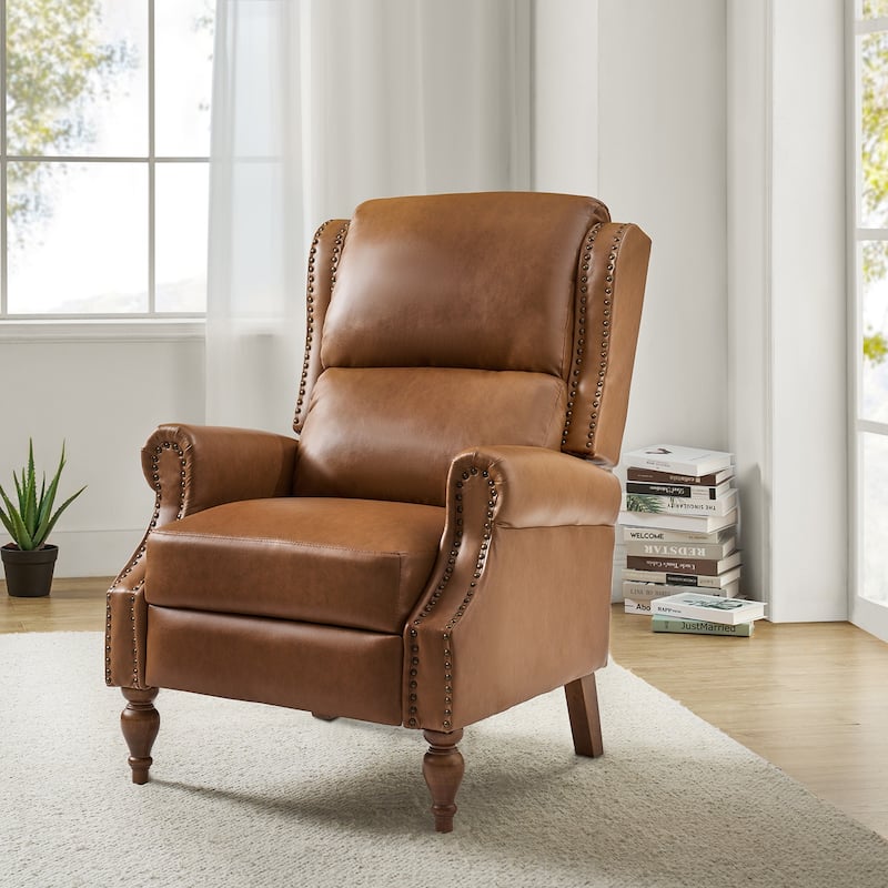 Terri Traditional Vegan Leather Manual Push Back Waterproof Recliner with Solid Wood Legs by HULALA HOME