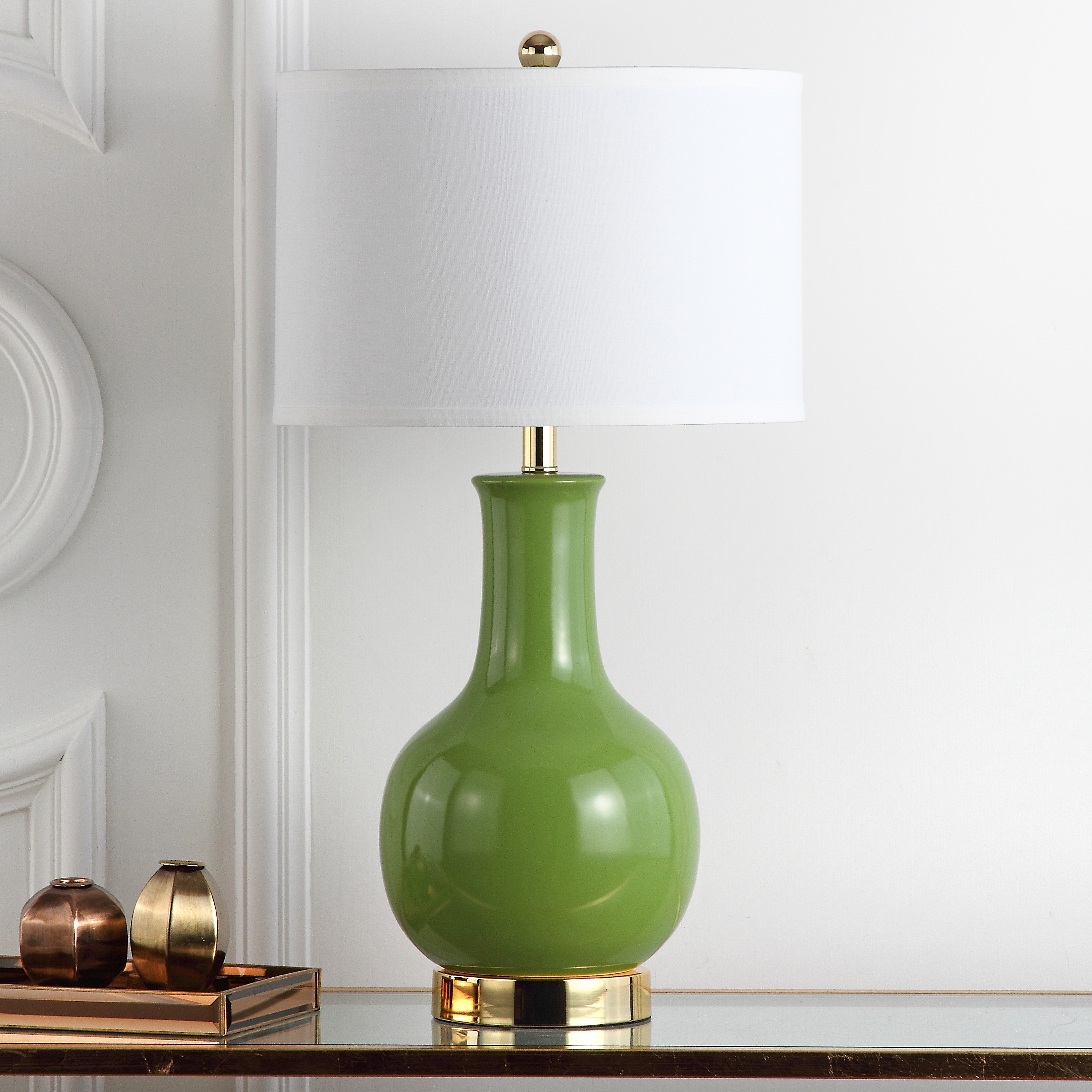 SAFAVIEH Lighting 28-inch Louvre Green Table Lamp - 15" x 15" x 27.5"