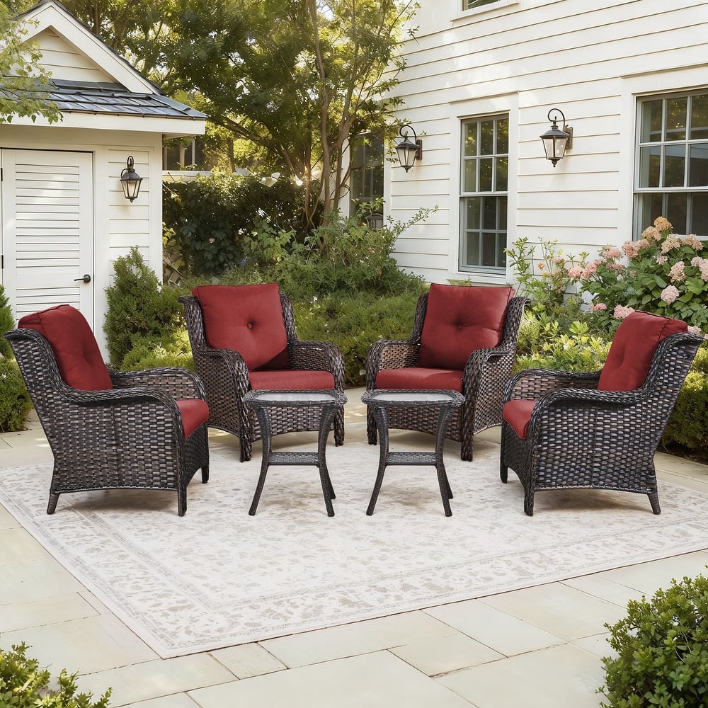 Gymojoy 6-Piece Outdoor Wicker Patio Set - 4 Chairs & 2 Side Tables, All-Weather for Deck, Garden, Pool