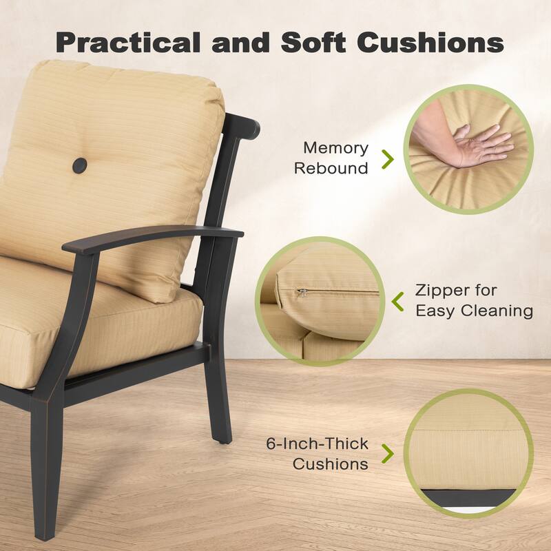 4-Piece Patio Conversation Set with Cushions, Aluminum Frame, Ginger