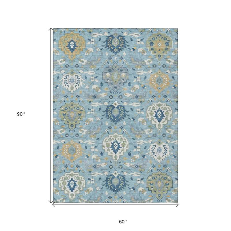 HomeRoots Damask Traditional Rectangle Outdoor Rug