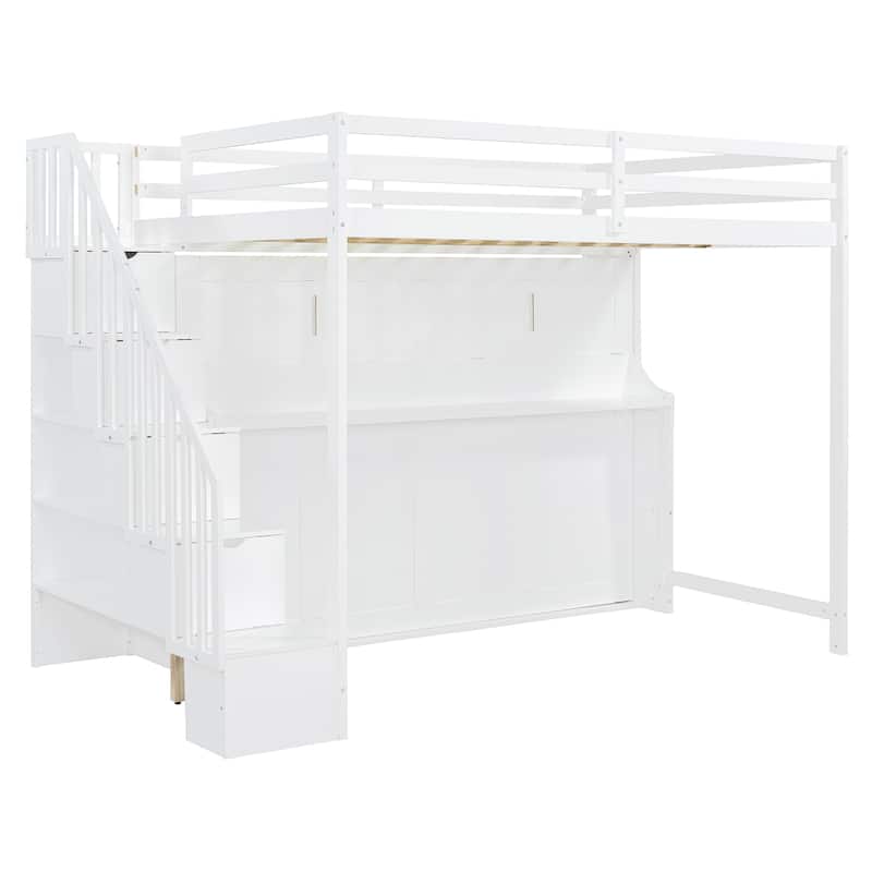 Full Over Full Size Murphy Bed with Hydraulic Lift & Desk Design, White