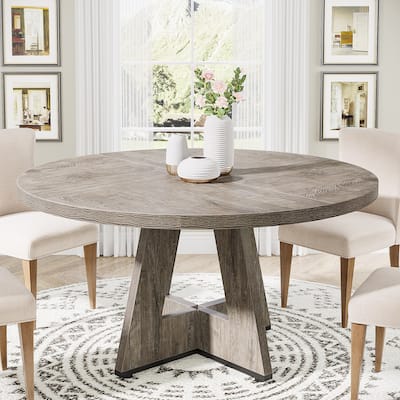 47" Round Dining Table for 4, Farmhouse Kitchen Table Small Dinner Table Wood Kitchen Table for Dining Room Living Room