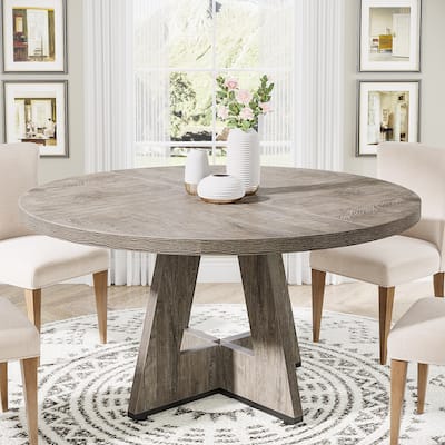 Round Dining Table for 4, 47 Inch Farmhouse Kitchen Table Small Dinner Table Wood Kitchen Table for Dining Room Living Room