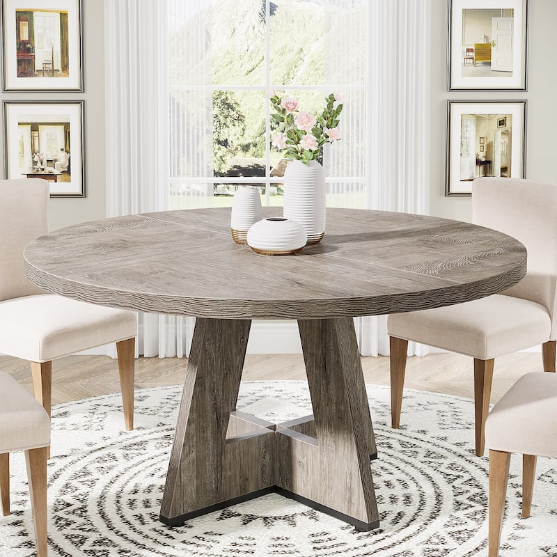 Round Dining Table for 4, 47 Inch Farmhouse Kitchen Table Small Dinner Table - Vintage Grey