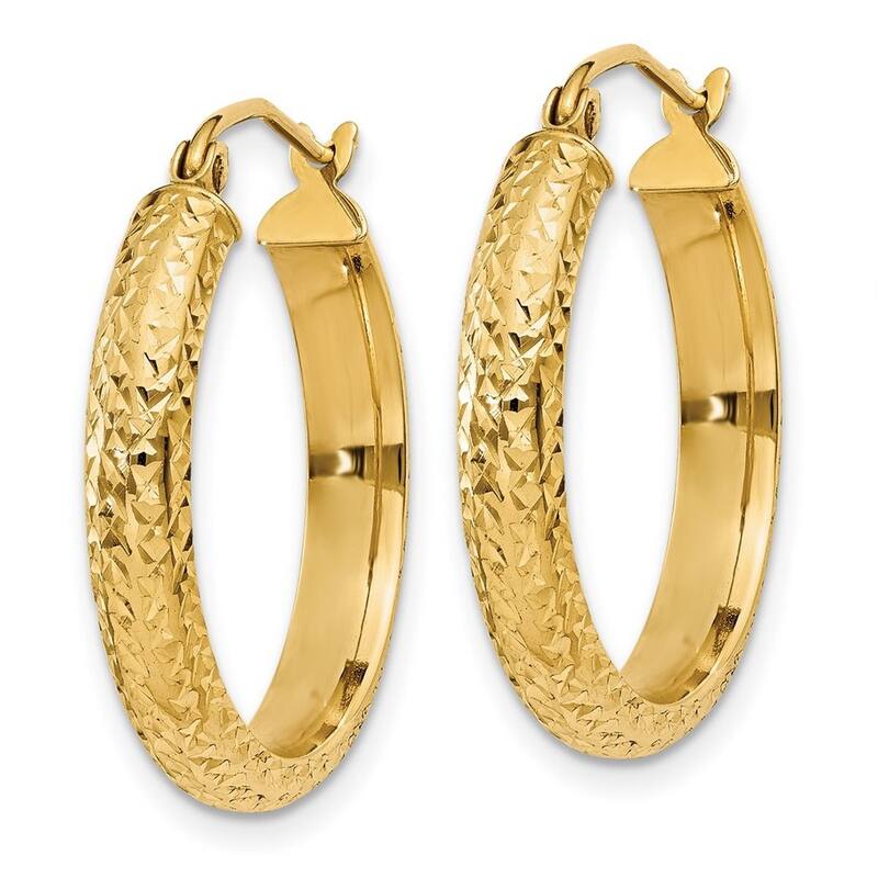 Curata 14k Yellow Gold Hinged Post Sparkle Cut Hollow Hoop Earrings - 22mm