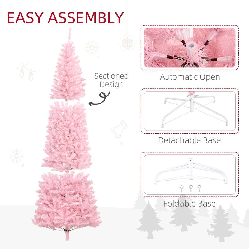 HOMCOM Unlit Slim Douglas Fir Tree - Realistic Branch Tips, Pink