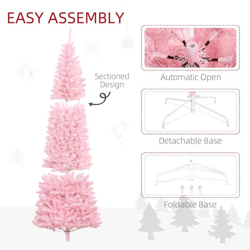 Pink Artificial Christmas Tree with 1168 Plastic Branches and Steel Stand for holiday Decoration - 33.5" Dia x 94.5" H
