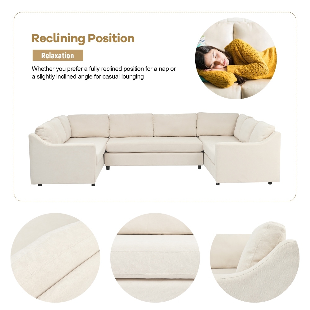 3 Pieces Upholstered U-Shaped Large Sectional Sofa with Thick Seat and Back Cushions Latitude Run Body Fabric: Beige Polyester Blend