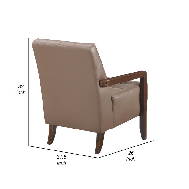 Lenie Accent Armchair, Button Tufted Brown Leather, Walnut Brown Wood