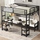 preview thumbnail 3 of 11, Queen Over Twin XL Metal Bunk Bed/Loft Bed with Desk and Shelves, Multiple Uses Folds into Sofa with LED and USB, Black
