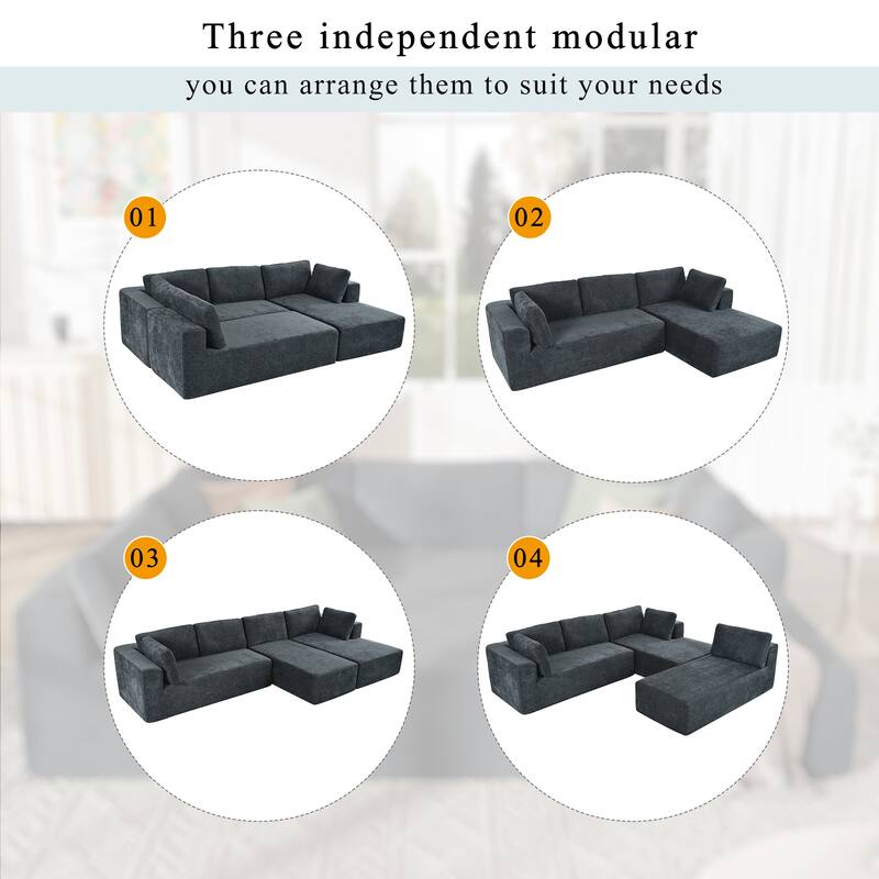 Grey 106.5'' U-Shaped 4-Seat Modular Sofa with 2 Chaise, Pillow, Anti-Wrinkle Chenille Fabric, and High-Density Foam