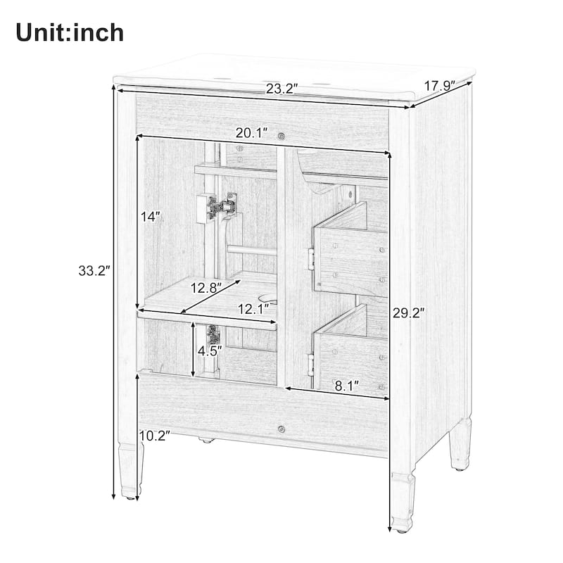 24 Inch Bathroom Vanity with Sink, Flip Drawer and Two Soft-Close Drawers