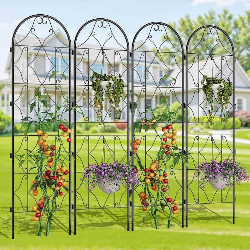 4 Pcs Outdoor Metal Garden Trellis, Garden Fence for Cllimbing Plants, Vegetables - Black
